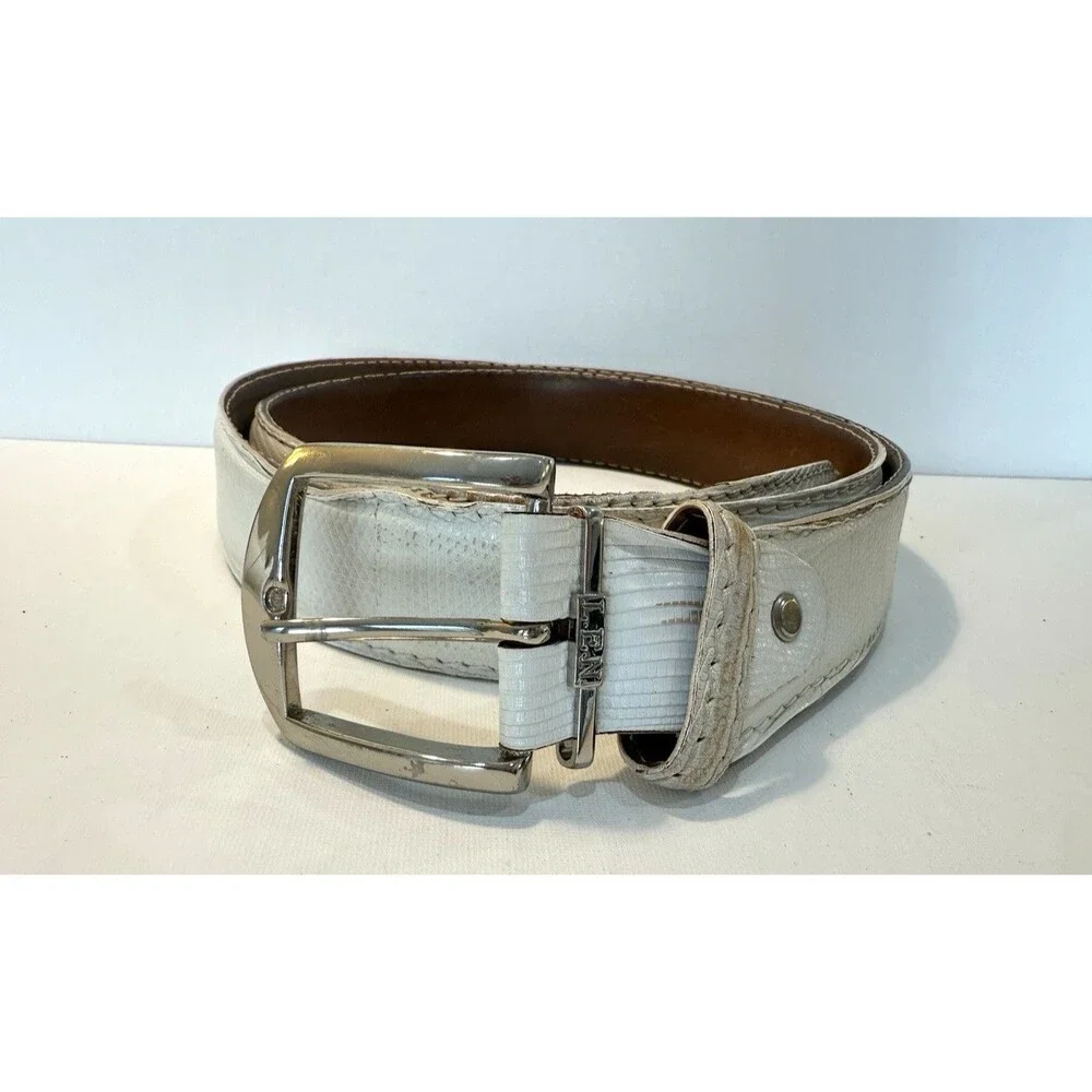 L.E.N Lifestyle White Genuine LIZARD Leather Sz 45 BELT Handcrafted USA Italy